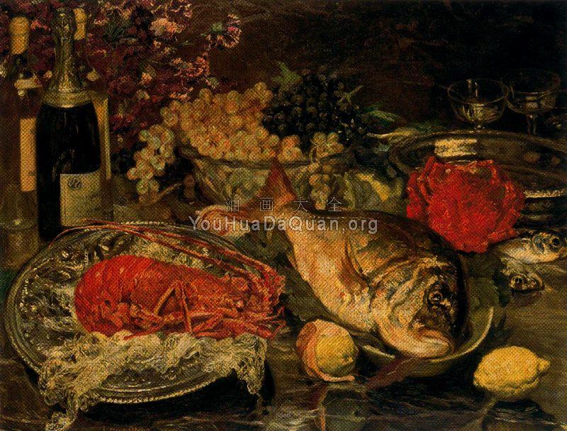 Bodegon navideno con pescados - 伊格纳西奥·狄亚兹·奥拉诺